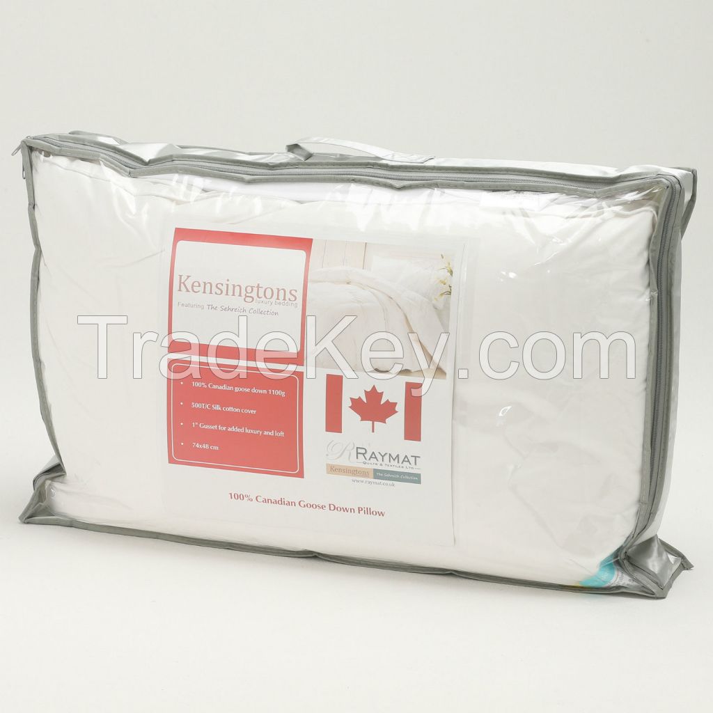 100% Pure Canadian Goose Down Hotel Quality Silk Cotton Cover Luxury Pillows 
