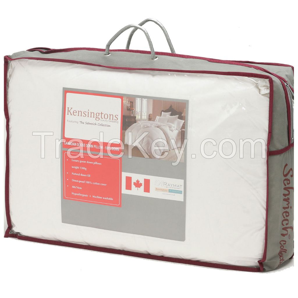 Luxury Hotel Quality 100% Pure Canadian Goose Down 4 x Pillows 100% Cotton Cover 