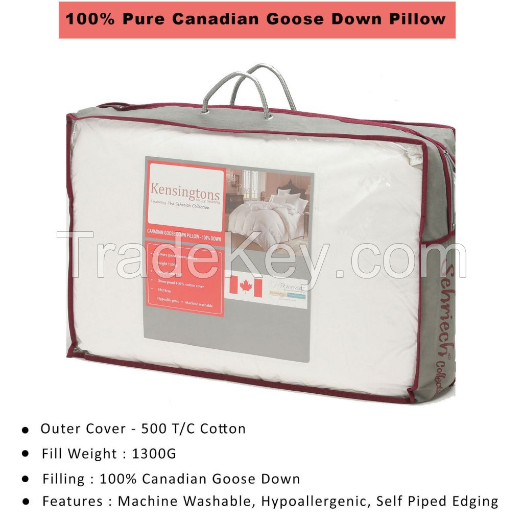 Luxury Hotel Quality 100% Pure Canadian Goose Down 4 x Pillows 100% Cotton Cover 