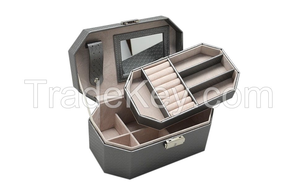 leather jewelry box manufacturers China,MDF wooden jewelry box,PU black leather jewellery box