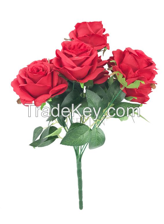 ISEVIAN Artificial 9 Heads Silk Rose Flower