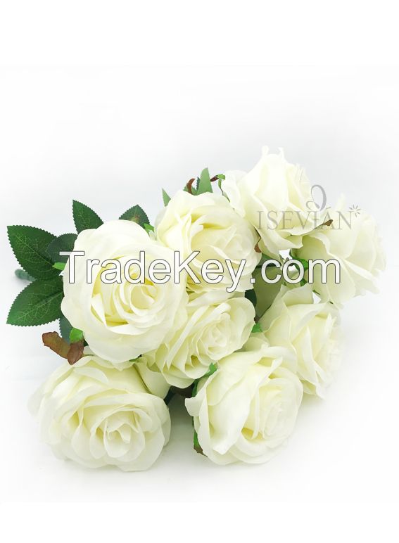 ISEVIAN Artificial 9 Heads Silk Rose Flower