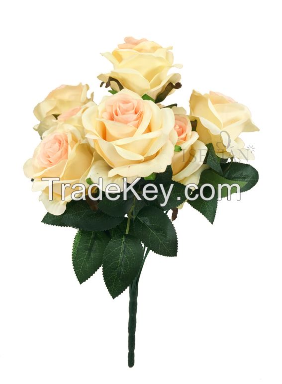 ISEVIAN Artificial 9 Heads Silk Rose Flower