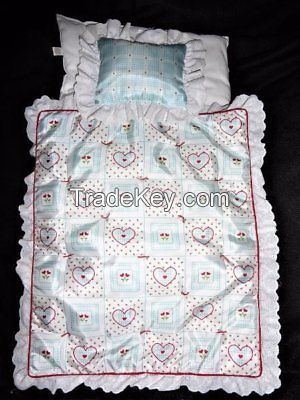 PLEASANT COMPANY AMERICAN GIRL BITTY BABY CRIB HEART PLAID QUILT PILLO MATTRESS