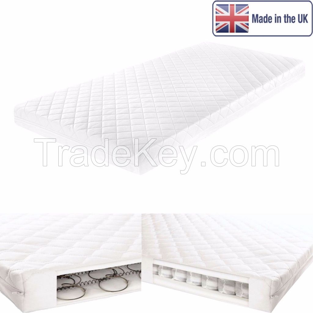 Baby Kids Cot Bed Sprung Quilted Nursery Mattress With & Without Memory Foam 