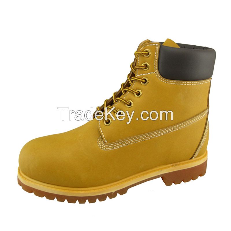 Yellow nubuck leather goodyear construction safety boots