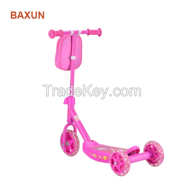 3 wheel plastic and steel child scooter with customized bag