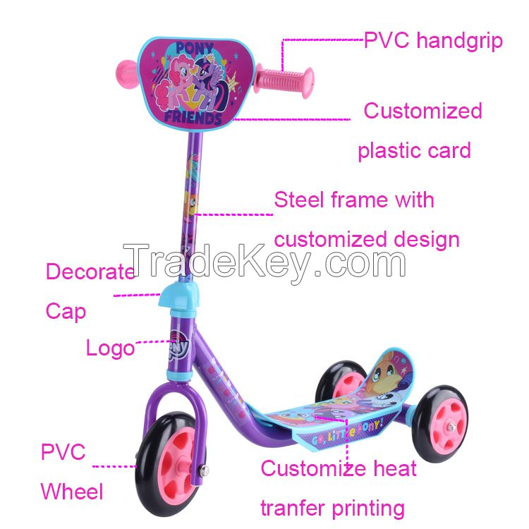 Factory directly price 3 wheel scooter plastic kids scooter with customized hangtag
