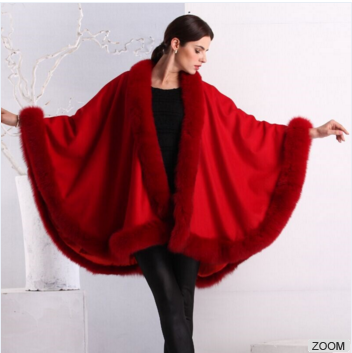 Fashion Style High quality luxurious Women cashmere and  Fox Fur Trim Cape/Shawl