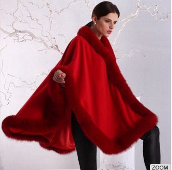 Fashion Style High quality luxurious Women cashmere and  Fox Fur Trim Cape/Shawl