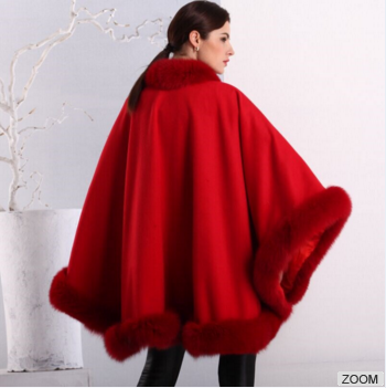 Fashion Style High quality luxurious Women cashmere and  Fox Fur Trim Cape/Shawl