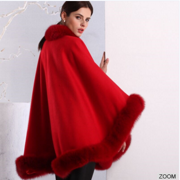 Fashion Style High quality luxurious Women cashmere and  Fox Fur Trim Cape/Shawl