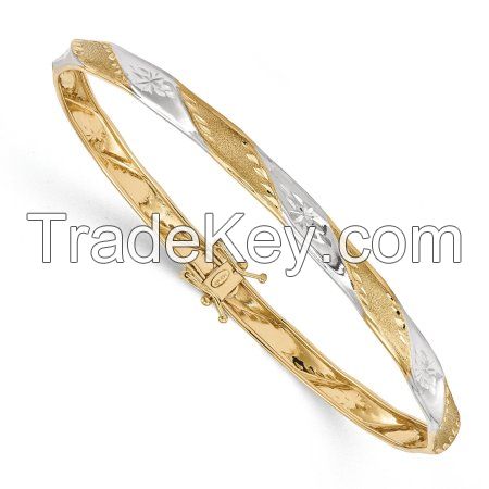 14k & Rhodium Polished Satin D/C Flexible Bangle