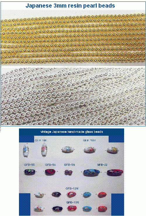 Japanese 3mm round resin pearl beads on strings(Gold & Silver) and vntg glass beads