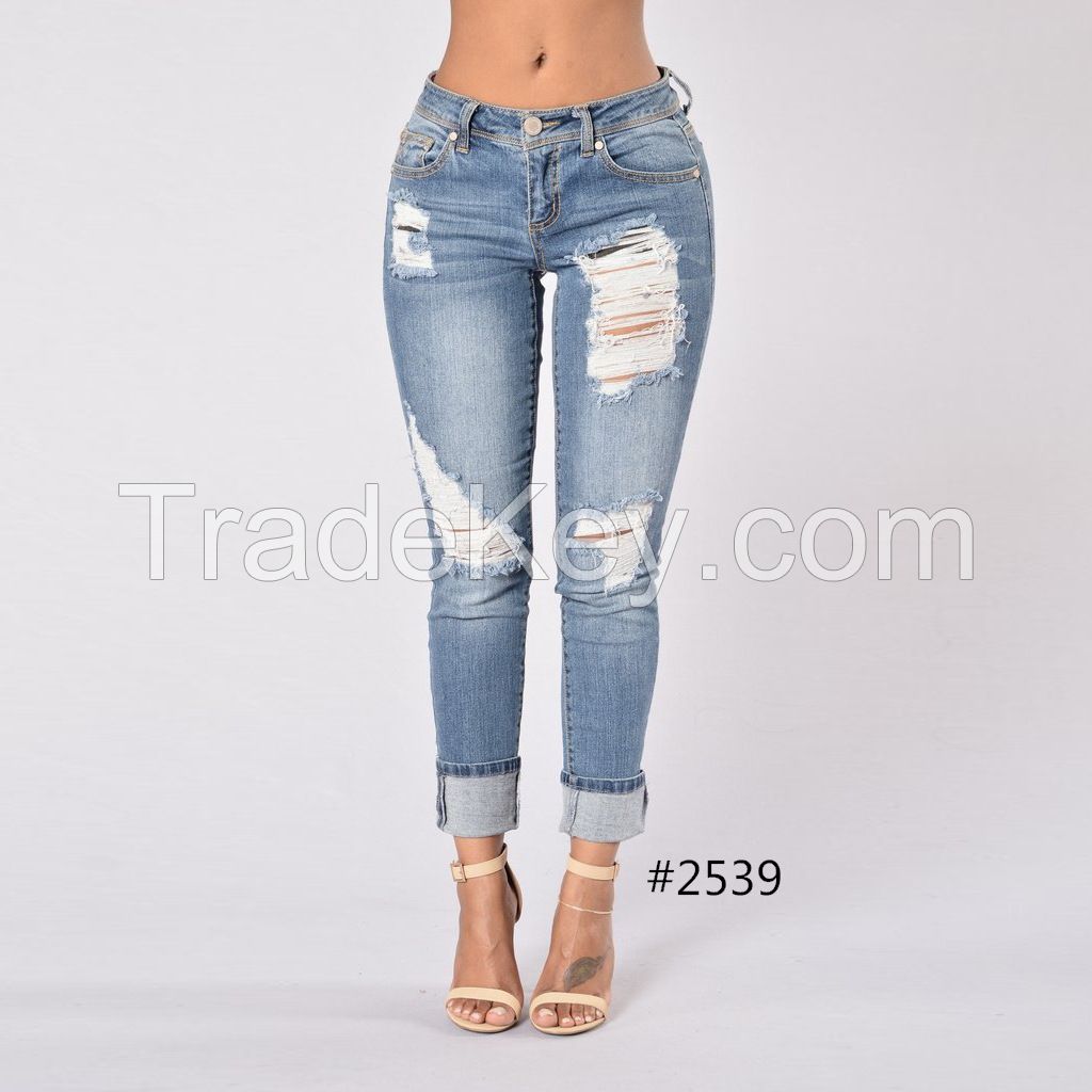 women sexy boyfriend denim jeans pants oem skinny girls hiphop comfortable stretch trousers ripped destroyed damaged jeans