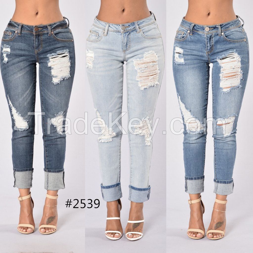 women sexy boyfriend denim jeans pants oem skinny girls hiphop comfortable stretch trousers ripped destroyed damaged jeans