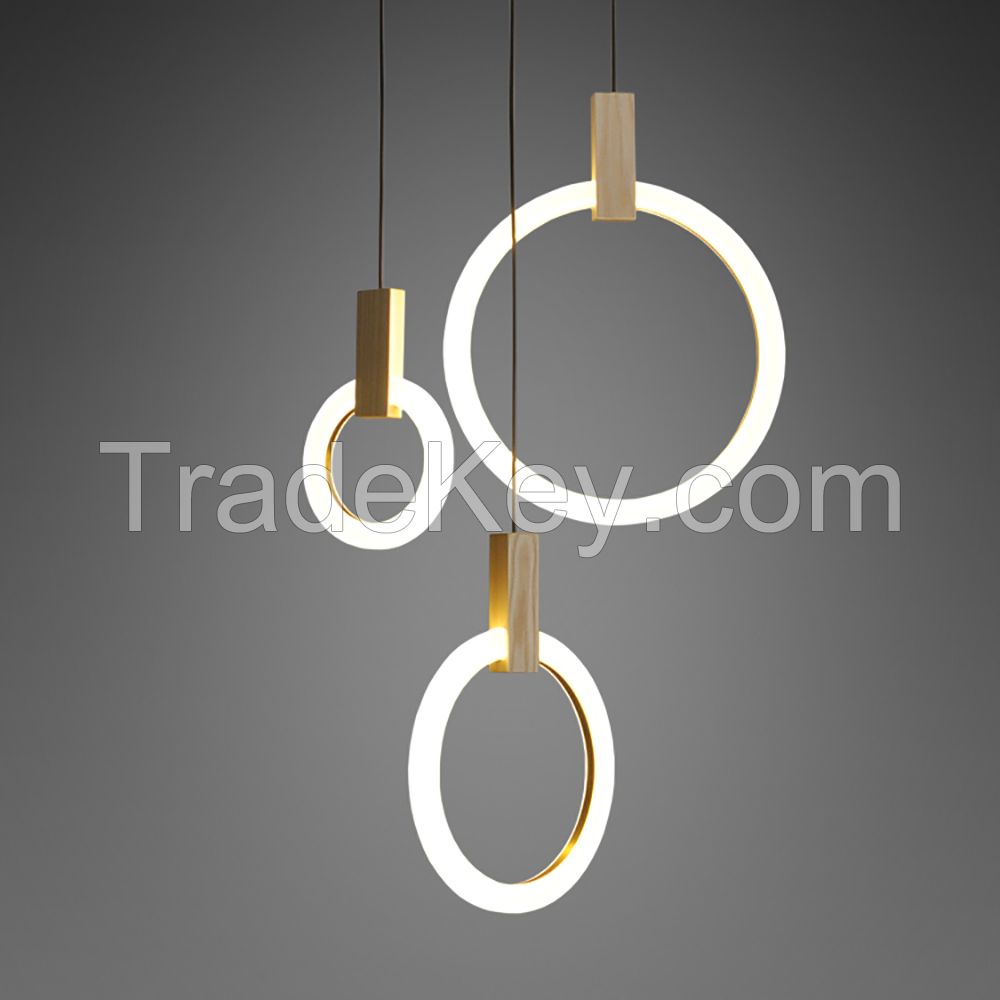 modern LED acrylic wooden chandelier hanging pendant lamp 