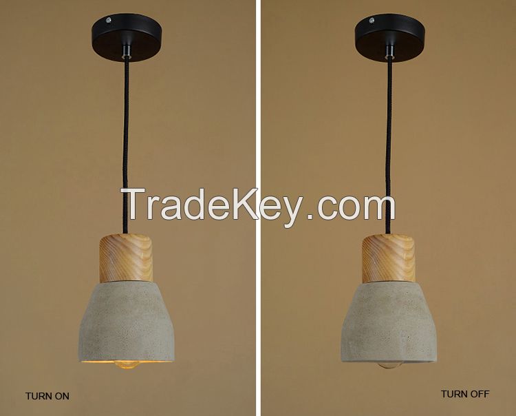 Antique Decorative Modern Cement Hanging Lamp Wooden E27 Lamphoder Pendant Light 