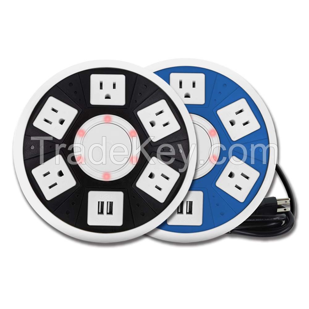 Smart Surge Protection 2500W, 10A Power Strip Multi-Outlets Power Cord with 5 AC Plugs and 2 USB Ports Smart USB Charger