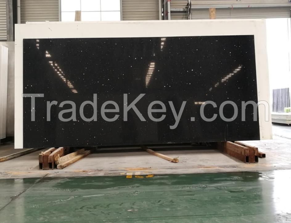 artificial quartz stone slab countertop black crystal