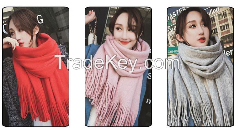 Autumn and winter scarf all-match long thick Korean female shawl knitting wool scarf winter student Ms.