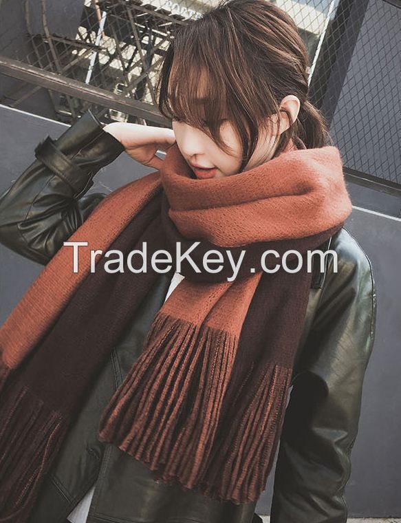Autumn and winter scarf all-match long thick Korean female shawl knitting wool scarf winter student Ms.