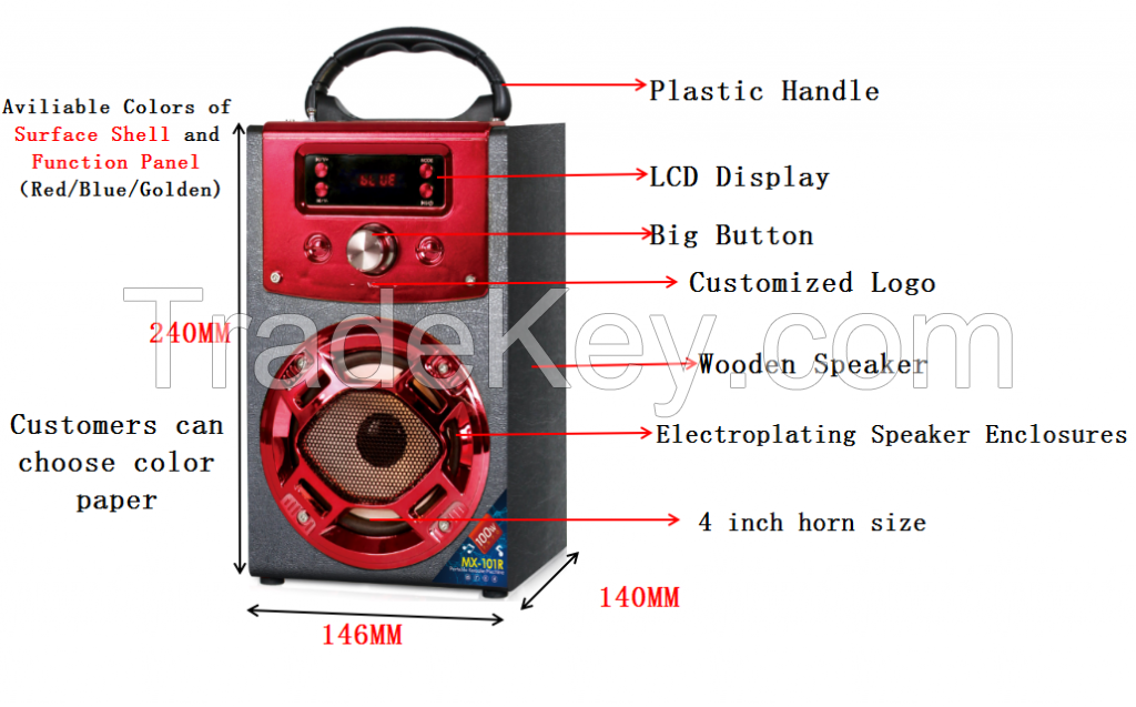 Wooden portable bluetooth speaker with karaoke LED lights