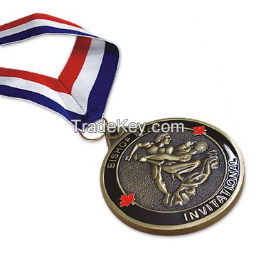 Zinc Alloy Type Red and white corss medal with printing stikcer