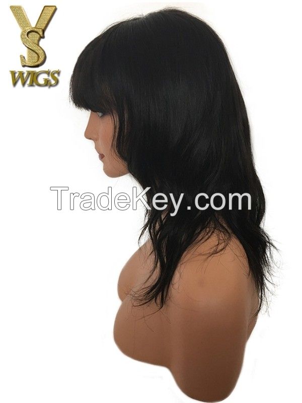 Yswigs Short Wavy Glueless Lace Front Human Hair Wigs With Bangs