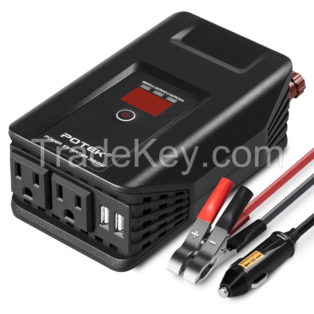 300W Power Inverter DC 12V to 110V AC Car Inverter with Dual USB, Car Adapter