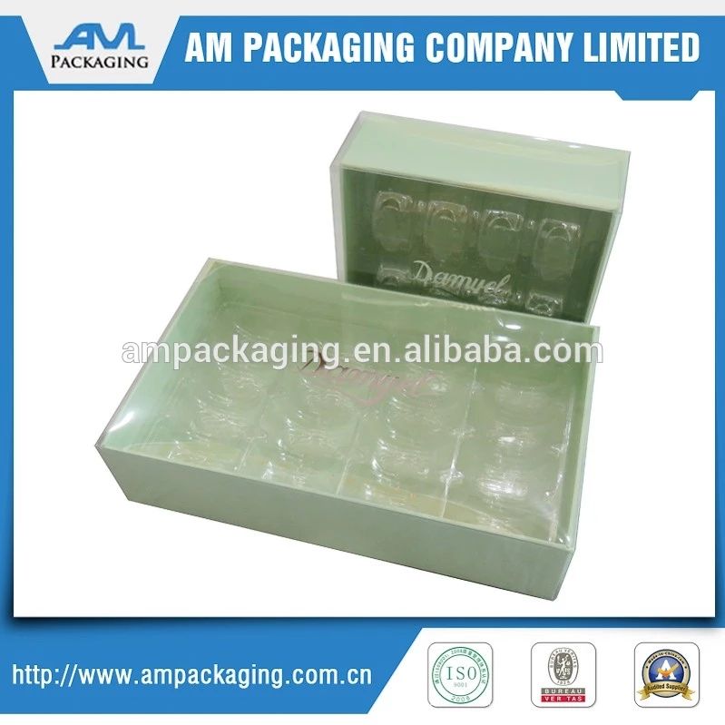rigid paper packaging double door food grade macarons box with plastic
