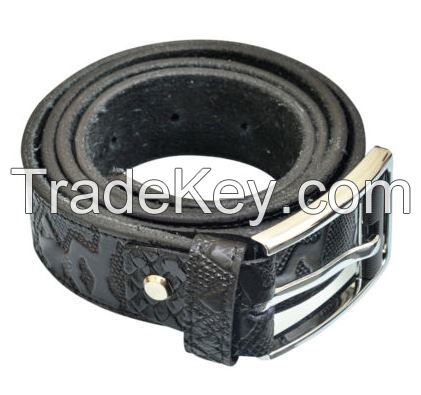 Black Leather Belt (Crocodile Design)