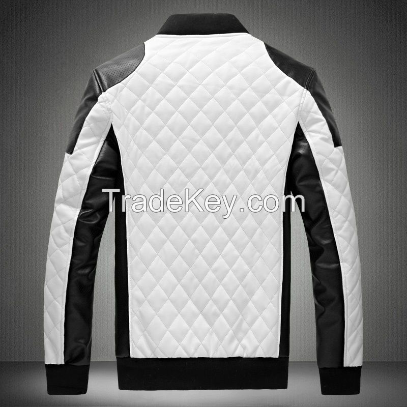 Men's Pu Leather Jacket Coat Slim Motorcycle Warm Parka Fashion Outwear Overcoat