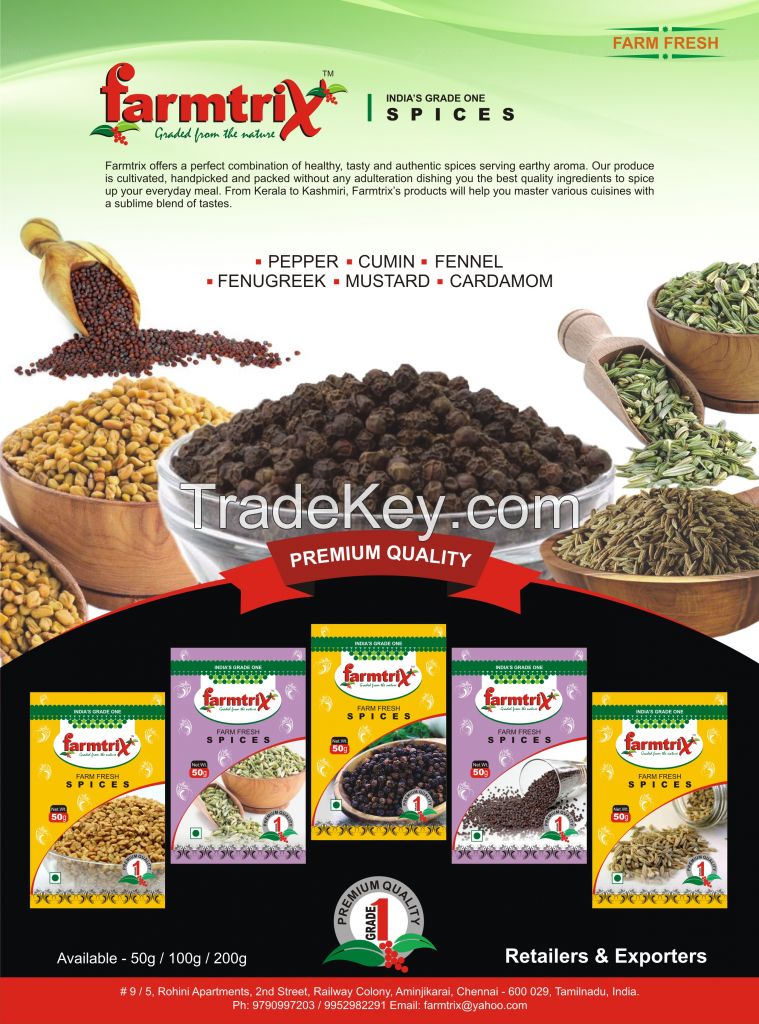 SPICES - PEPPER, CUMIN, FENNEL, FENUGREEK, MUSTARD, CARDOMOM etc