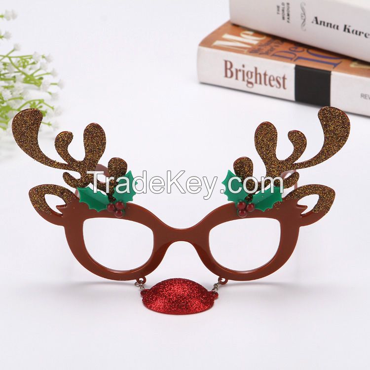 New Arrivals 2018 Party Supply Christmas Decoration Glitter Reindeer Shaped Glasses with A Red Nose Eye Glasses For Children
