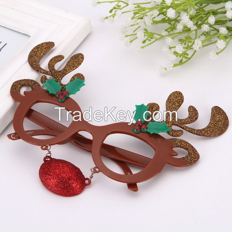 New Arrivals 2018 Party Supply Christmas Decoration Glitter Reindeer Shaped Glasses with A Red Nose Eye Glasses For Children