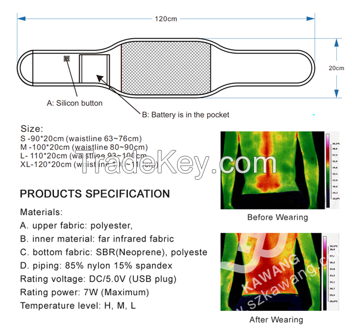 Health Care Far Infrared Heating Belt Electric Battery Heated Waist Belt