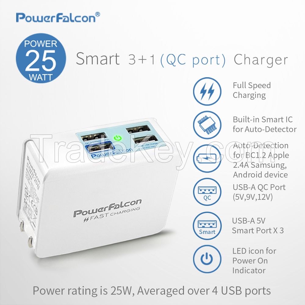 Powerfalcon 25W Smart 3+1(QC3.0) port Charger/Foldable