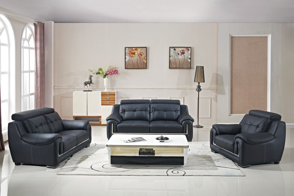 Living Room Leather Sofa Set Brownand Black 