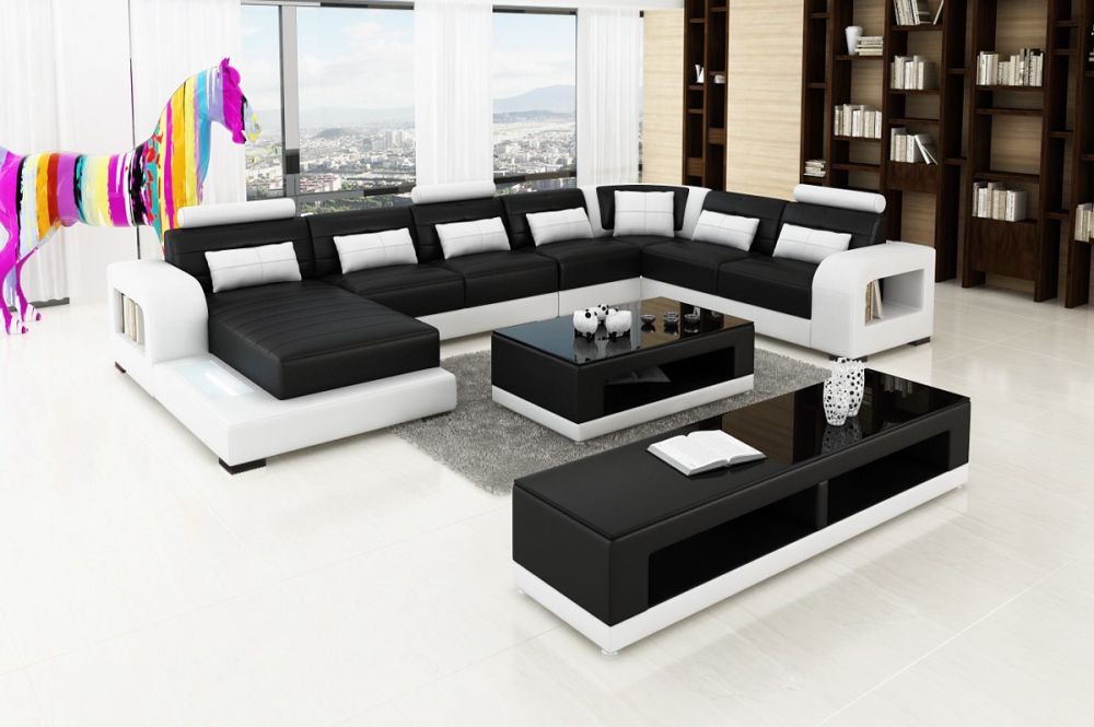 Home furniture Leisure Leather sofa set with wood
