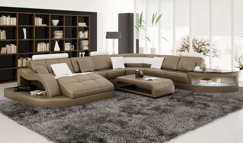 European Style Divany Leather Sofa with Wooden Frame