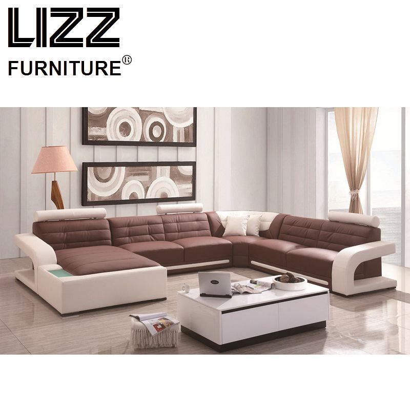 Living Room L Shape Genuine Leather Sofa Bed