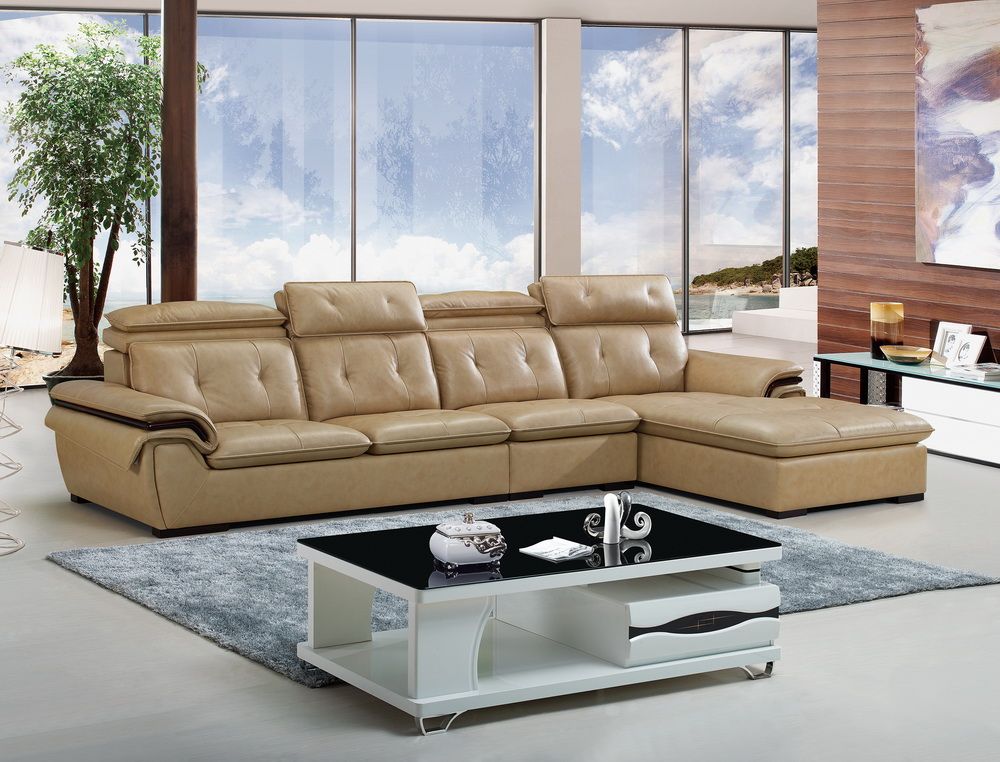 Classical Living Room Leather Sectional Sofa Couches