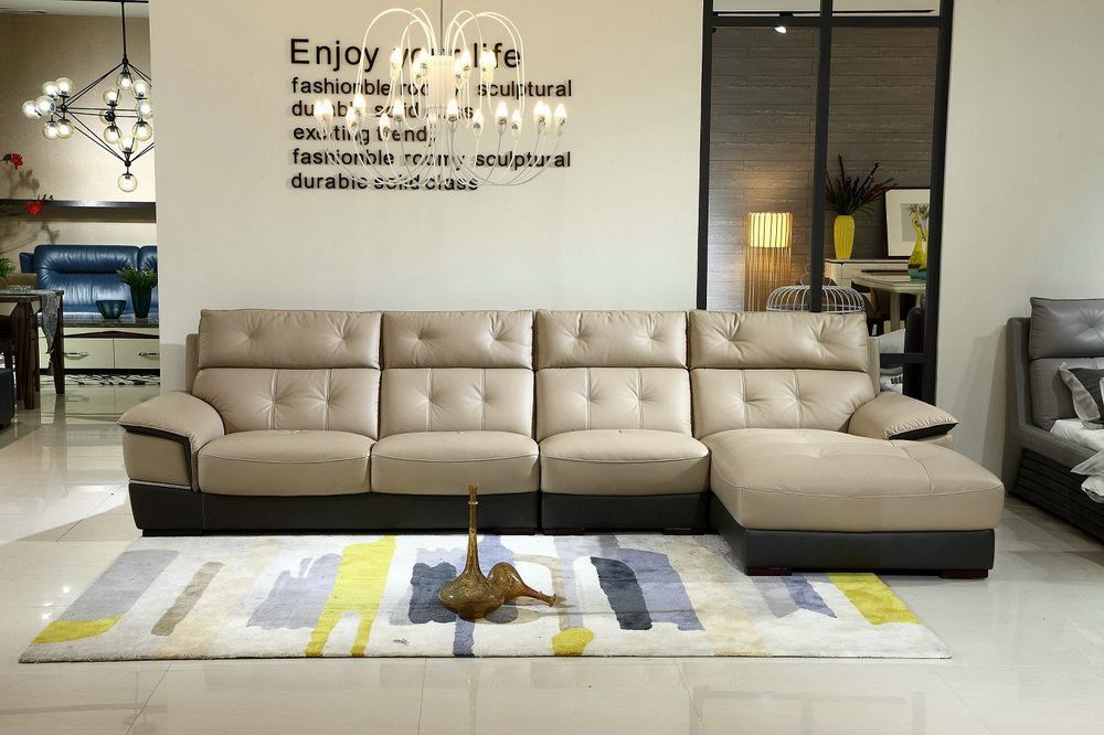 Classical Living Room Leather Sectional Sofa Couches