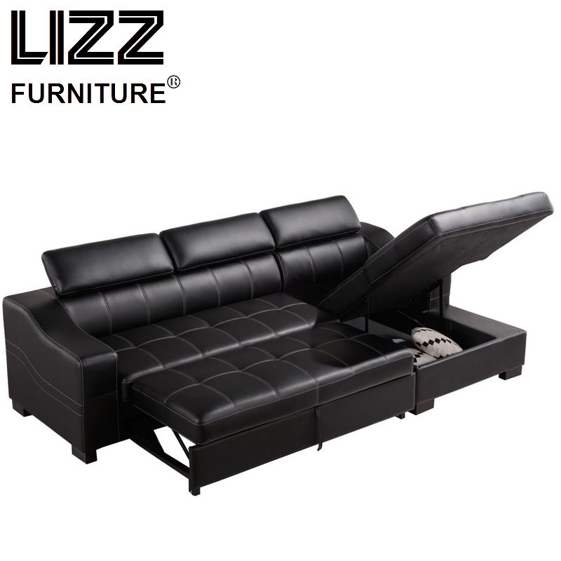 Living Room Furniture Leather Storage Sofa Cum Bed