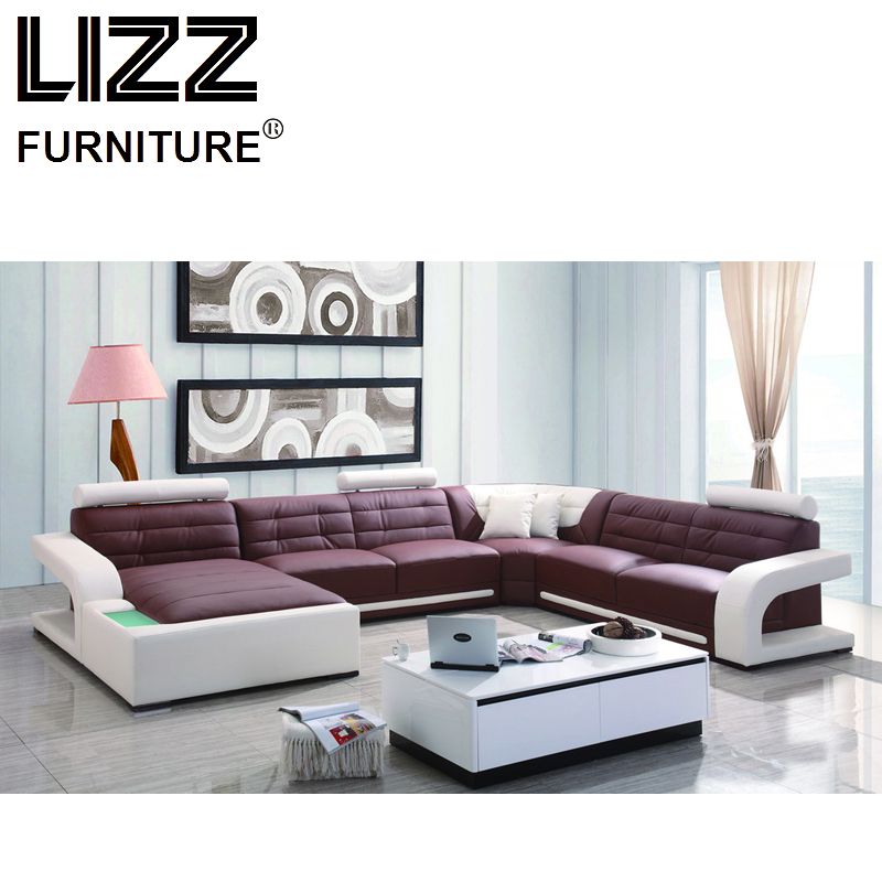 Living Room L Shape Genuine Leather Sofa Bed