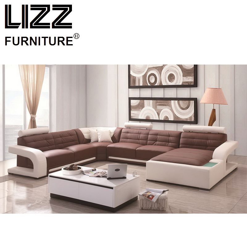 Living Room L Shape Genuine Leather Sofa Bed