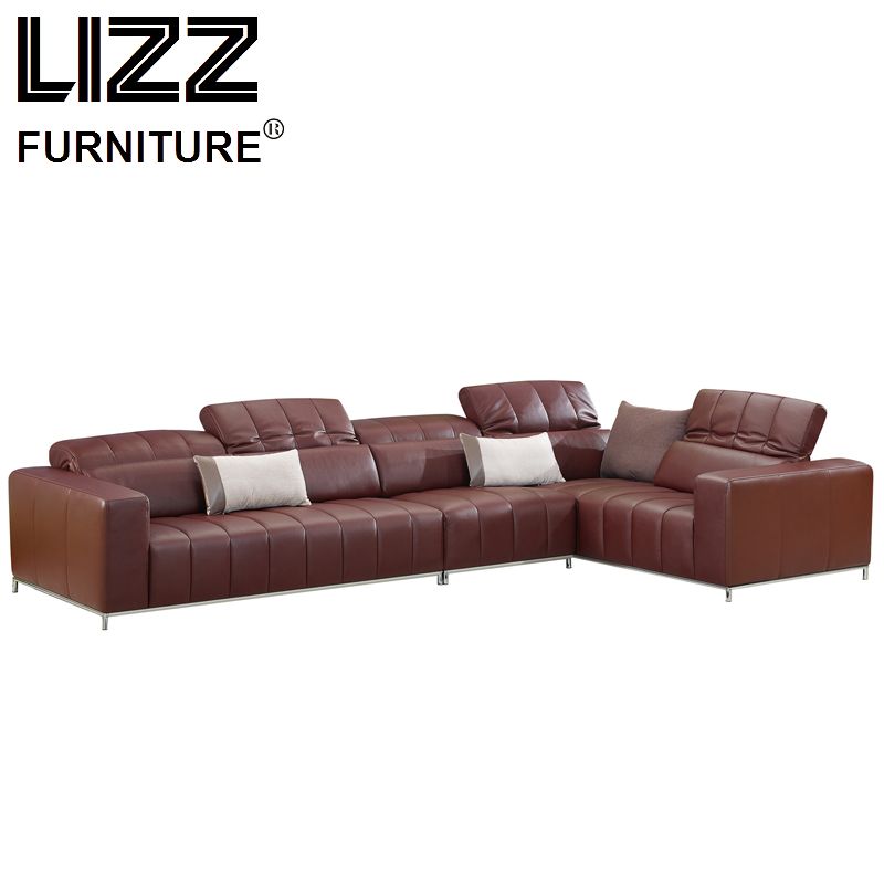 Italian Modern Sectional L Shape Brown Leather Sofa