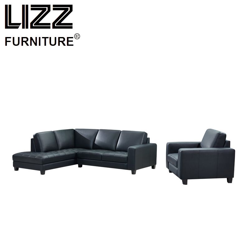 American Modern Living Room Furniture Black Leather Sectional Couches