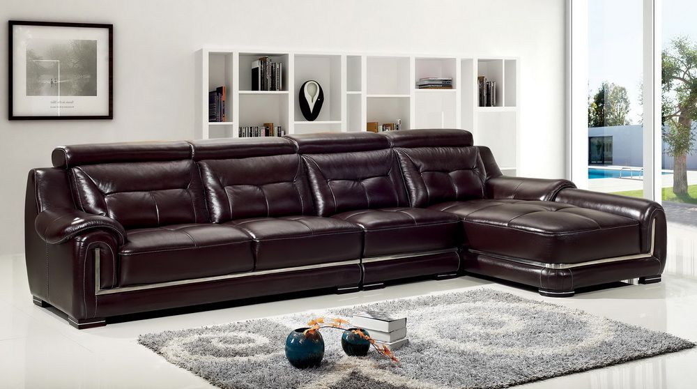 Leisure Wooden Furniture Genuine Leather Sectional Sofa